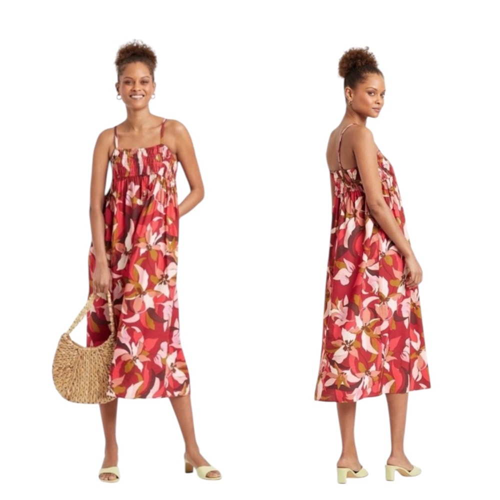 a new day Smocked Adjustable‎ Strap Maxi Floral Dress -Size Small